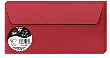 Clairefontaine 5585C - Packung mit 20 Umschläge Pollen, Format DL, 110 x 220 mm, 120g, ideal für Korrespondenz und Einladungen, Kirschrot, 1 Pack