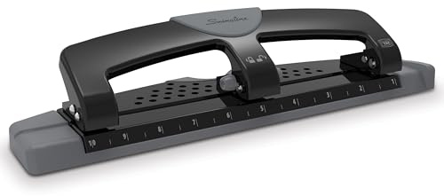 Swingline 3 Hole Punch, 12 Sheet Capacity Three Hole Puncher 3 Ring, Paper Punch, SmartTouch Low Effort, Alignment Guide, Black & Silver (74134)