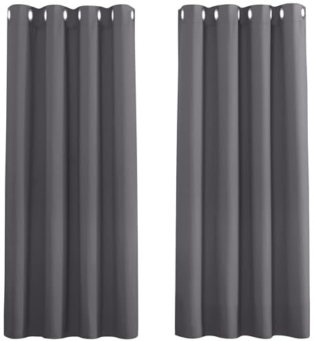 PONY DANCE Grey Blackout Thermal Insulated Curtains for Bedroom, 46 x 54 Inch Short Eyelet Curtains & Drapes, Soft Black Out 2 Panels for Window Living Room/Kitchen