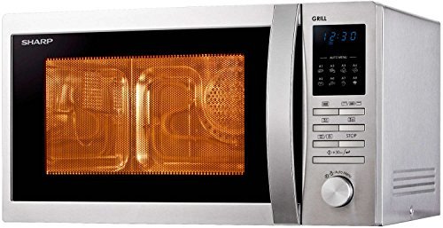 Sharp R722STWE 2-in-1 Mikrowelle mit Grill / 900 W Mikrowellenleistung / 1000 W Grillleistung / 25 L Garraumvolumen / 5 Leistungsstufen / 8 AutoCook-Automatikprogramme/Edelstahl