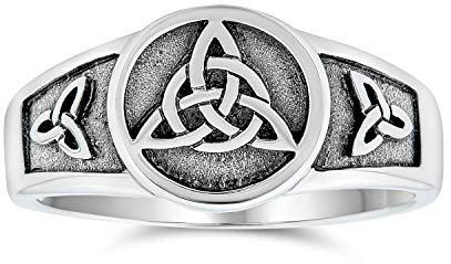 Bague Sceau Personnalisée Unisexe Viking Celtique Ancienne Infini Nœud de Trinité Triquetra pour Femmes en Argent Sterling .925 Oxydé Personnalisable