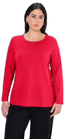 Ulla Popken Camiseta Básica, Cuello Redondo, Ajustada, Manga Larga, Camiseta para Mujer, Rojo (Rot 57), 62-64