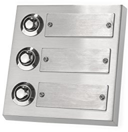 HUBER Pulsador de timbre de superficie de metal - con placa de identificación - timbre de superficie I pulsador de latón cromado - timbre puerta frontal