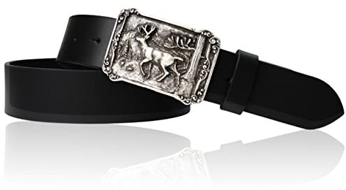 FRONHOFER Trachtengürtel mit toller Schnalle, Hirsch im Wald, echt Leder, 17005