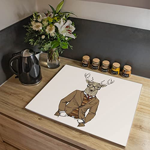 banjado® Herdabdeckplatte Glas 1-teilig 60x52 cm/Schneidebrett Herdabdeckung mit Motiv Doktor Hirsch/Herdabdeckplatten Ceranfeld 1teilig / Schneidebrett Glas individuell einsetzbar