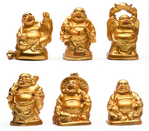 Brass Statu 6Pcs 2'' Electroplated Gold Resin Laughing Buddha Figurines