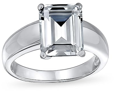 Personnalisez Bague De Fiançailles Pour Femme En Argent Sterling .925 Avec Anneau Large En Argent Sterling 3CT AAA CZ Solitaire Rectangle Radiant Emerald Cut Personnalisable