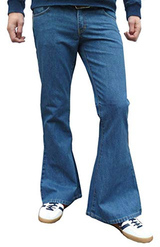 Jeans Hommes Patte D’Éléphant Vintage Style Rétro Jean M Délavé Bleu Tout Tailles (36W 32L)