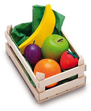 Erzi 28231 Sortiment Obst, klein aus Holz, Kaufladenartikel für Kinder, Rollenspiele