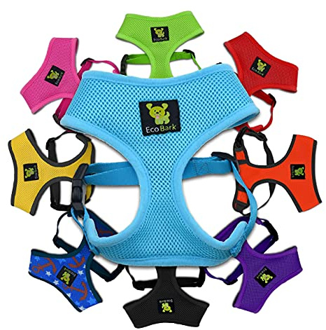 EcoBark Dog Harness - Eco-Friendly Max Comfort Harnesses - Luxurious Soft Mesh Halter - Over The Head Harness Vest- No Pull and No Choke for Small, Toy Breed, and Teacup Dogs (XS, Baby Blue)