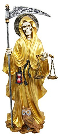 Atlantic 10.5 Tall Holy Death Santa Muerte with Scythe and Scales Day of The Dead Decorative Figurine (Gold)