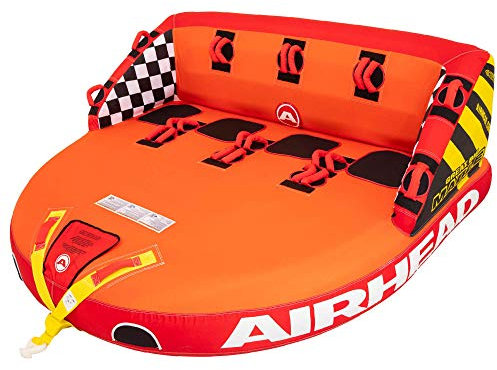 AirHead Great Big Mable, 1-4 Rider - Inflatable Towable Tube for Boating and Water Sports, Heavy Duty Full Nylon Cover & Zipper with EVA Foam Pads, Easy Inflating & Deflating, Dual Tow Points