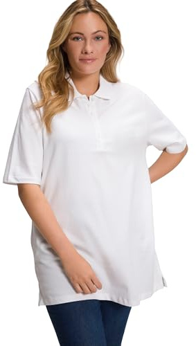 Ulla Popken tallas grandes de mujer tallas grandes polo piqué cuello polo tapeta de botones de terciopelo manga corta Blanco como la nieve 58 DE / 60 EU, 637297200-58+