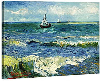 Wieco Art - Seascape at Saintes Maries by Vincent Van Gogh Oil Paintings Reproduction Modern Wrapped Giclee Canvas Prints Sea Pictures on Canvas Wall Art for Living Room Home Office Decorations