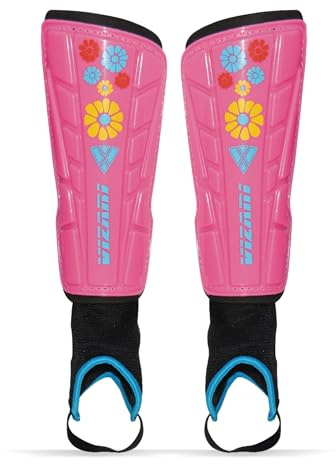 Vizari Blossom Toddler Soccer Shin Guards for Girls - Dual-Layered Protection - Ventilated Football Shin Pads with Ankle Protection, Pink/Blue, XXS, Stylish Design Ankle Guard with Adjustable Fit