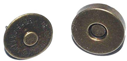 Sats med 5 magnetknappar, väskmagneter - antikt guld, 18 mm