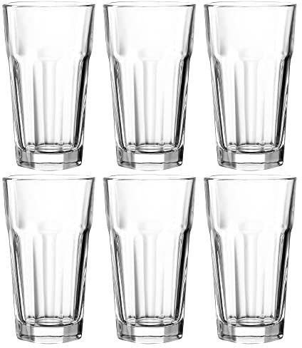 Leonardo Rock Trink-Gläser, 6er Set, spülmaschinenfeste Longdrink-Gläser, Trink-Becher aus Glas im klassischen Stil, Getränke-Set, 340 ml, 013381