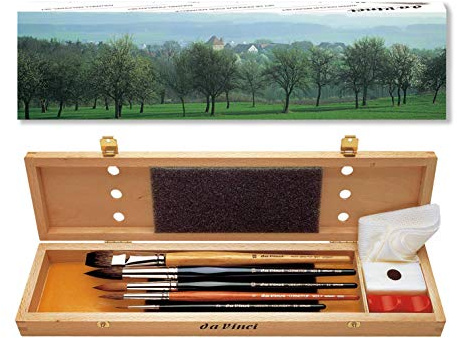 da Vinci Watercolor Series 5240 Deluxe Paint Brush Set, Natural Hair and Synthetic with Wooden Storage Box and Brush Soap, Multiple Sizes, 5 Brushes (Series 36, 991, 5530, 5550)