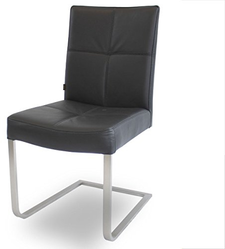 SIX Freischwinger Lederstuhl Libero Edelstahl Stuhl Leder-Stühle Rindsleder Schwarz