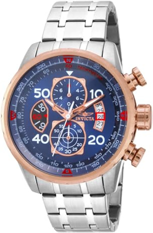 Invicta Men's Aviator Analog Display Japanese Quartz Watch, Rose Gold, Stainless Steel, 48mm
