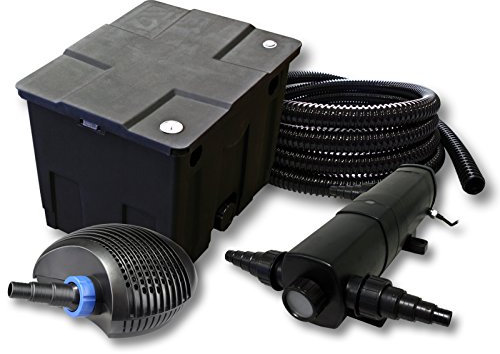 SunSun Kit complet: CBF-350 Filtre de bassin jusqu'à 12000 L Biologique, CTF-6000 SuperECO pompe de filtration 6000l/h 40W, CUV-224 lampe uv UVC Clarificateur avec 24W, 25m Tuyau 25 mm