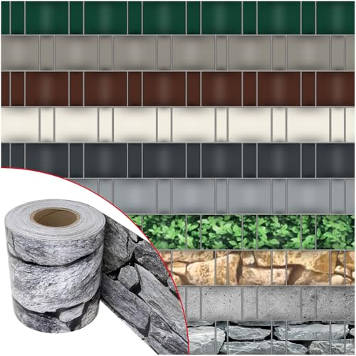 NOOR Sichtschutzstreifen PVC BLICKDICHT für Doppelstabmattenzaun - Zaunsichtschutz Rolle granit 0,19x35 m - blickdichter Wind- & Sichtschutz - Zaunblende 630 g/m² inkl. 28 Klemmschienen