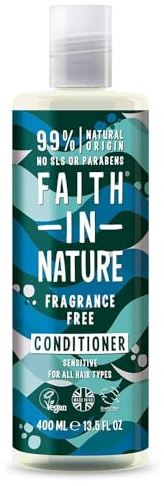 Faith In Nature Natural Fragrance Free Conditioner, Sensitive, Vegan and Cruelty Free, No SLS or Parabens, For All Hair Types, 400 ml