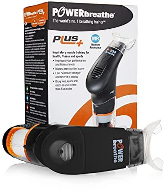 POWERbreathe - Breathing Exercise Device, Breathing Trainer and Therapy Tool to Strengthen Breathing Muscles and Help Lung Capacity, Handheld Inspiratory Muscle Trainer - Black, Medium Resistance