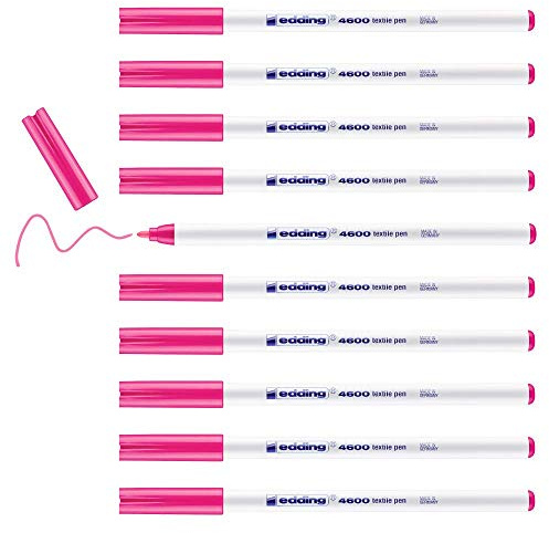 edding 4600 pennarelli tessili – rosa fluo – 10 pezzi – punta rotonda 1 mm – pennarelli tessili lavabili in lavatrice (60 °C) per dipingere il tessuto – Matita per tessuto