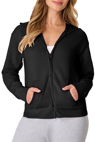 Hanes Women's EcoSmart Full-Zip Hoodie Sweatshirt, Ebony, 2X Large