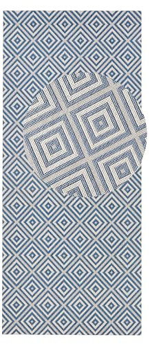 NORTHRUGS In- und Outdoor Teppich Karo 80x200cm - Wetterfest Modern Geometrisches Muster Kariert Allover Design Läufer für Balkon Terrasse Garten Wintergarten Wohnzimmerteppich Wasserfest in Blau