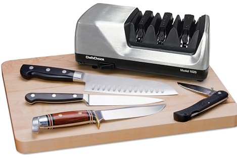 Chef'sChoice Professional Electric Knife Sharpeners AngleSelect for 15- and 20-Degree Straight-Edge and Serrated Knives with Diamond Abrasives & Precision Angle Control, 2-Stage, Metallic