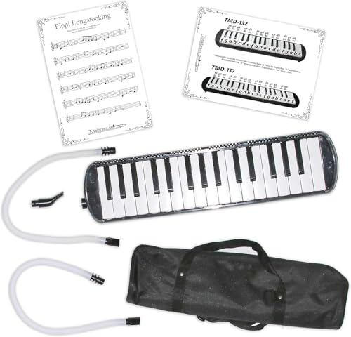 Tuyama TMD-132 Melodica Negro - 32 Teclas - Con Boquilla y 2 Tubos de Soplado - Incluye Bolsa de Transporte - Piano de Viento