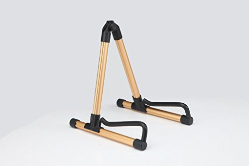 Rocsai A-frame Universal Folding Guitar Stand for Acoustic electric classical Guitar Bass Violin Ukulele Banjo - Folding, Portable and Lightweight, Single Stand (Gold)