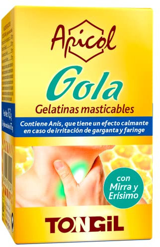 Apicol Gola Gelatinas Masticables - Propolis puro con Regaliz, Anís, Menta, Mirra y Erísimo (Hierba del Cantor) - Efecto Suavizante sobre Garganta, Faringe y Cuerdas vocales - 24 Perlas de Tongil