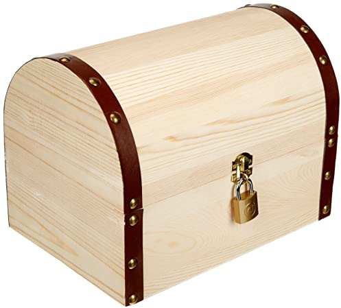 Glorex 6 2003 350 - Cofre del Tesoro con Cerradura de Madera de Pino Aprox. 27 x 18 x 20 cm FSC Mix Cofre del Tesoro Natural para Pintar Pegar y Decorar