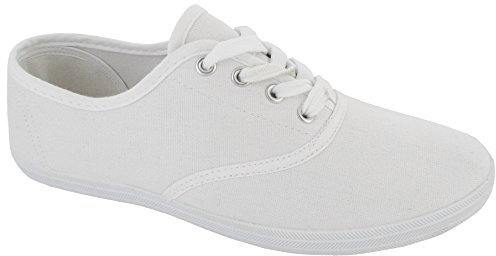 LADIES WOMENS PLIMSOLES LACE UP FLAT PUMPS PLIMSOLLS CANVAS GIRLS TRAINERS SIZE 7 UK White 40 EU