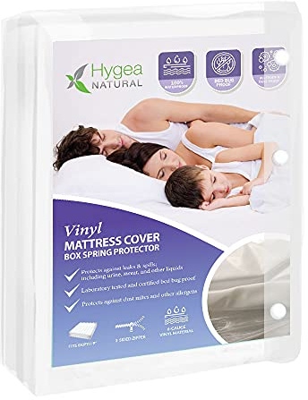 Hygea Natural Twin Size Tear-Free Heavy Duty Vinyl Box Spring and Mattress Cover - Waterproof, Anti-Bed Bug and Allergen-proof, Zippered Encasement - 39” x 75” x 9” Deep - Durable Protection