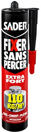 Sader Fixer Sans Percer Extra Fort – Tous Matériaux et Tous Supports – Mastic Colle Intérieur – Maintien immédiat Extra-Fort – Acrylique – Couleur : Blanc Crème – Cartouche 310 ml