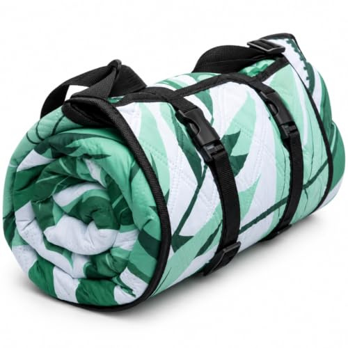 Wolfwise Large 80x80 Waterproof Picnic Blanket, Sandproof Beach Mat with 5-Layer Material, Portable Foldable Design with Storage Pocket, Adjustable Shoulder Strap for Camping, Hiking, Travel, Green