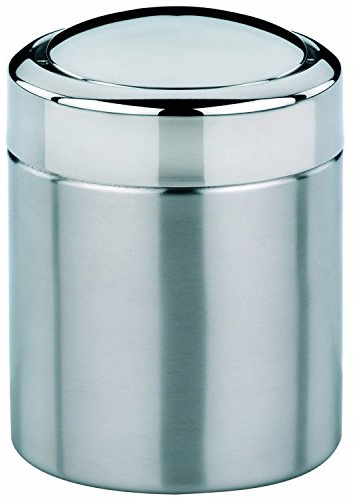 kela Secchio per cosmetici 1,5 l, mini cestino per il bagno con coperchio a molla, plastica, ANO, piccolo cestino da tavolo in acciaio inossidabile opaco
