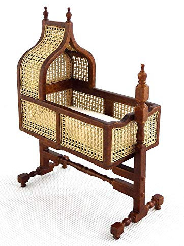 Melody Jane Dolls Houses Jacobean Cane Walnut Rocking Cradle Fine Miniature Nursery Furniture