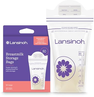 Lansinoh Bolsas de almacenamiento de leche materna, 50 unidades cómodas bolsas de almacenamiento de leche para amamantar