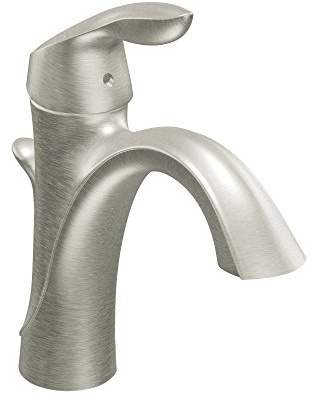 Moen Eva Brushed Nickel One-Handle Single Hole Bathroom Sink Faucet with Optional Deckplate and Available Vessel Sink Extension Kit, 6400BN