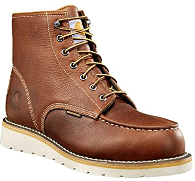 Carhartt 6” Moc Toe Waterproof Work Boots for Men - Oil-Tanned Leather Boots with FastDry Lining, Dual-Density Rubber Wedge Traction Outsole, EH Rated, Red Brown - 10.5M