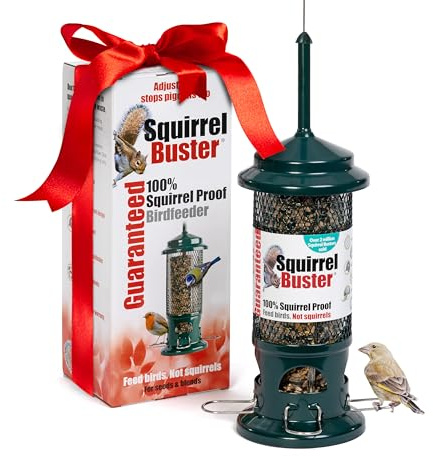 Squirrel Proof Bird Feeder for Seeds - Jacobi Jayne® Squirrel Buster® Bird Feeder – Metal Hanging Station for Garden Birds – Easy to Clean, Pigeon Resistant, Wild Bird Feeding Station