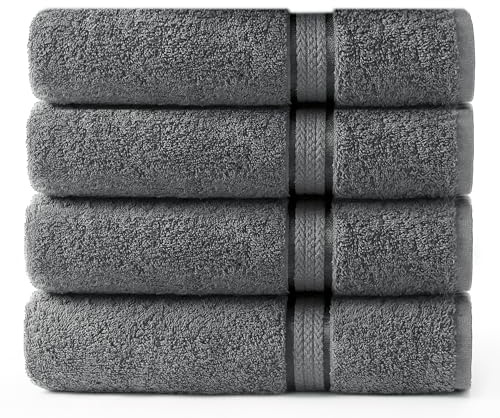 COTTON CRAFT - 4 Pack -Ultra Soft Oversized Extra Large Bath Towels 30x54 Charcoal- 100% Pure Ringspun Cotton - Luxurious Rayon Trim - Ideal for Daily Use - Each Towel Weighs 22 Ounces