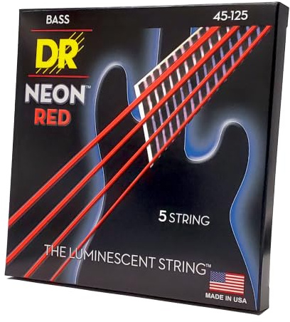 DR Strings HI-DEF NEON™ - RED coloured Bass Strings: 5-String Medium 45-125