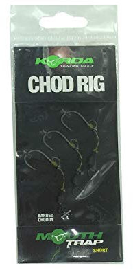 Korda Chod Rigs Short Barbed Size 4 – Pre-Tied Carp Fishing Rigs, Ideal for Pop-Up Baits, 25lb Line, 3 Rigs Per Pack