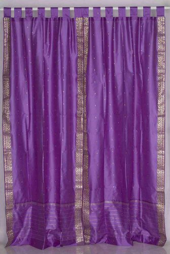 Indian Selections Lavender Tab Top Sheer Sari Curtain/Drape/Panel - 43W x 63L - Pair